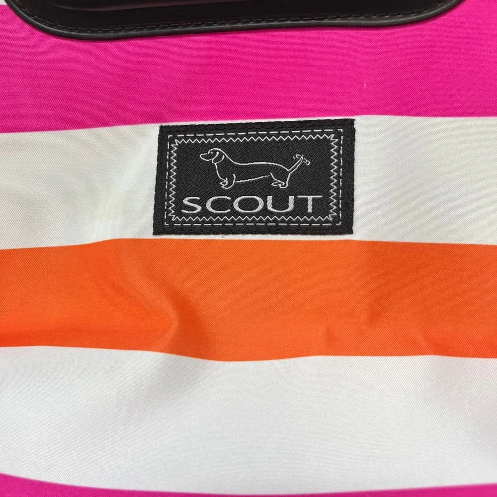 Scout Insulated Cooler Bag Pink Orange White Striped Tote with Bottle Opener